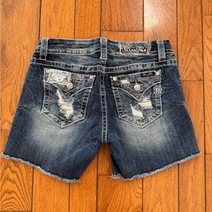 Miss Me Blue Denim Shorts with Pocket Embellishments